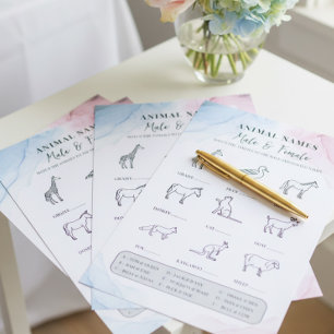 Animal Names Male and Female Pink Blue Quiz Game