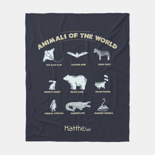 Animal of the World Exotic Wildlife Names Fleece Blanket (Front)