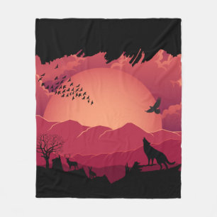 Animal Over the Mountain Sunset  Fleece Blanket