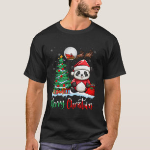 Animal Panda Santa Hat Xmas Tree Light Merry Chris T-Shirt