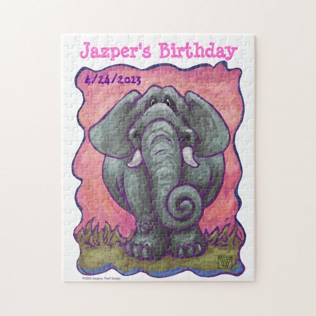Animal Parade Elephant Custom Birthday Puzzle (Vertical)