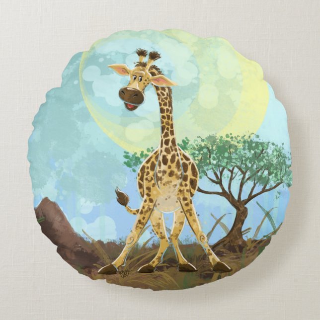 Animal Parade Giraffe Round Pillow (Front)