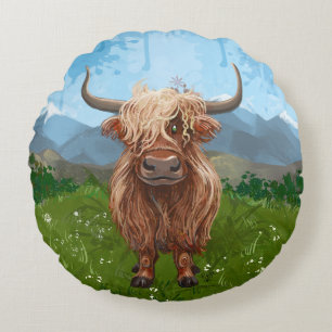 Animal Parade Highland Cow Round Pillow