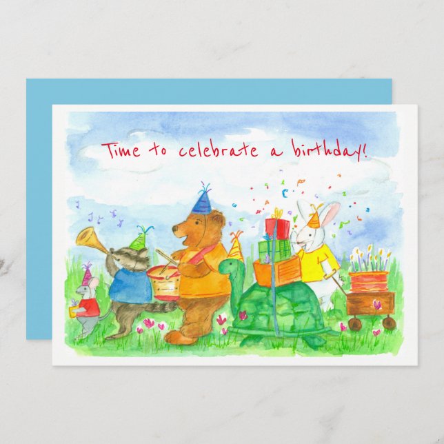 Animal Parade Kids Birthday Party Invitation (Front/Back)