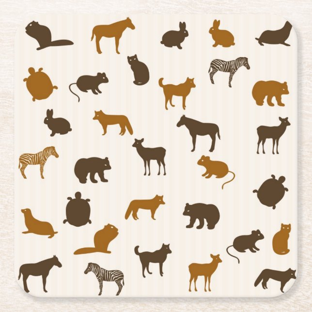 Animal pattern 1 square paper coaster (Front)