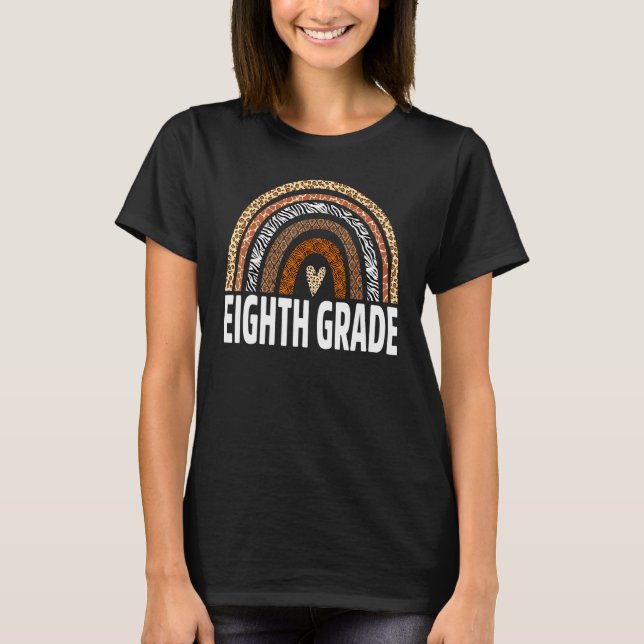 Animal Pattern 8th Grade First Day Of School Teach T-Shirt (Front)
