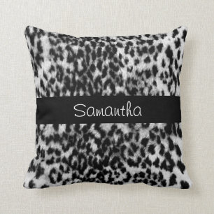 Animal pattern, black, white, monogram throw pillow