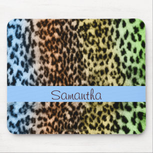 Animal pattern, brown, blue, monogram mouse pad