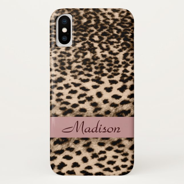Animal pattern, brown, pink, monogram Case-Mate iPhone case (Back)