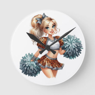 Animal Pattern Cheerleader Round Clock