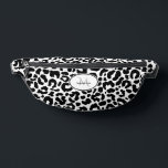 Animal Pattern Customized Name Travel Black White Fanny Pack<br><div class="desc">Cute contemporary fanny pack design features a classic leopard animal print pattern in black and white. There is a template for custom name and single letter initial in matching lettering. ALL colours in this design may be customized including the animal print! Contact me at beachpausedesigns@gmail.com with any questions or custom...</div>