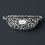 Animal Pattern Customized Name Travel Black White Fanny Pack<br><div class="desc">Cute contemporary fanny pack design features a classic leopard animal print pattern in black and white. There is a template for custom name and single letter initial in matching lettering. ALL colours in this design may be customized including the animal print! Contact me at beachpausedesigns@gmail.com with any questions or custom...</div>