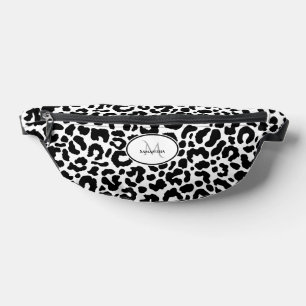 Animal Pattern Customized Name Travel Black White Fanny Pack
