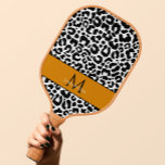 Animal Pattern Monogrammed Name Black White Sports Pickleball Paddle<br><div class="desc">Cute contemporary design features a classic leopard animal print pattern in black and white. Finished with neutral orange & black trim, there is a template for custom name and single letter initial in matching black & white lettering. ALL colours in this design may be customized including the animal print! Contact...</div>