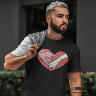 Animal Paw And Human Hand In Heart   T-Shirt