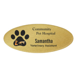 Animal Paw on Gold Plate Name Tag