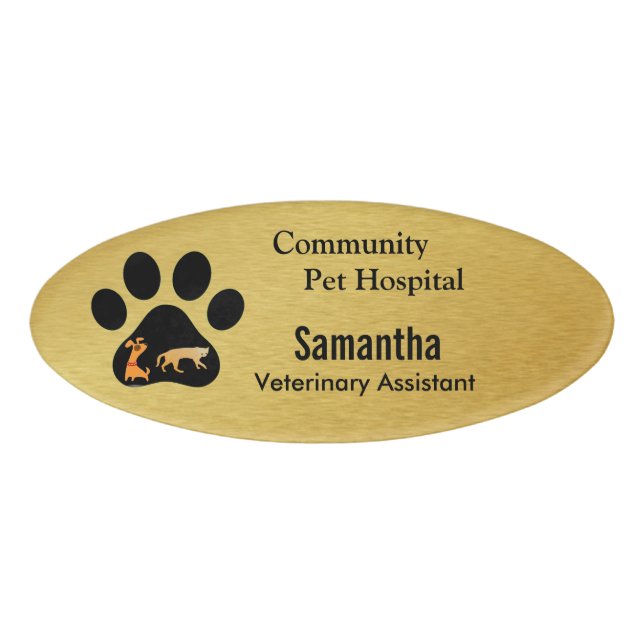 Animal Paw on Gold Plate Name Tag (Front)