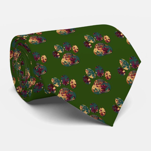 Animal Paw Pet Silhouette Thanksgiving Dk Green Tie (Rolled)