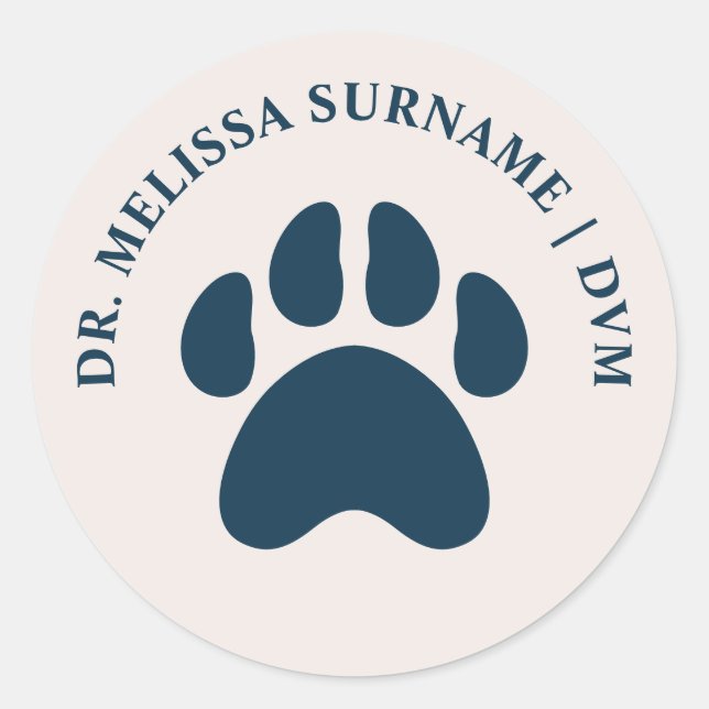 Animal Paw Print In Any Colour Veterinarian Vet DV Classic Round Sticker (Front)