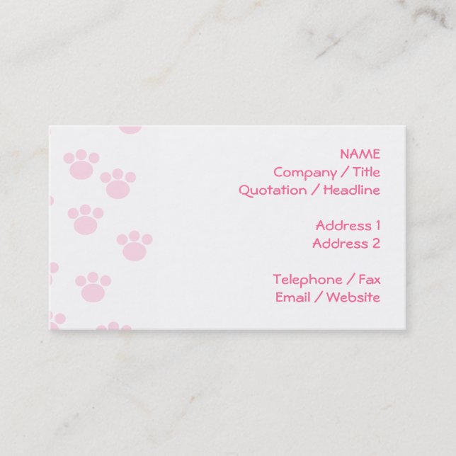 Animal Paw Print. Light Pink and White Pattern. Business Card (Front)
