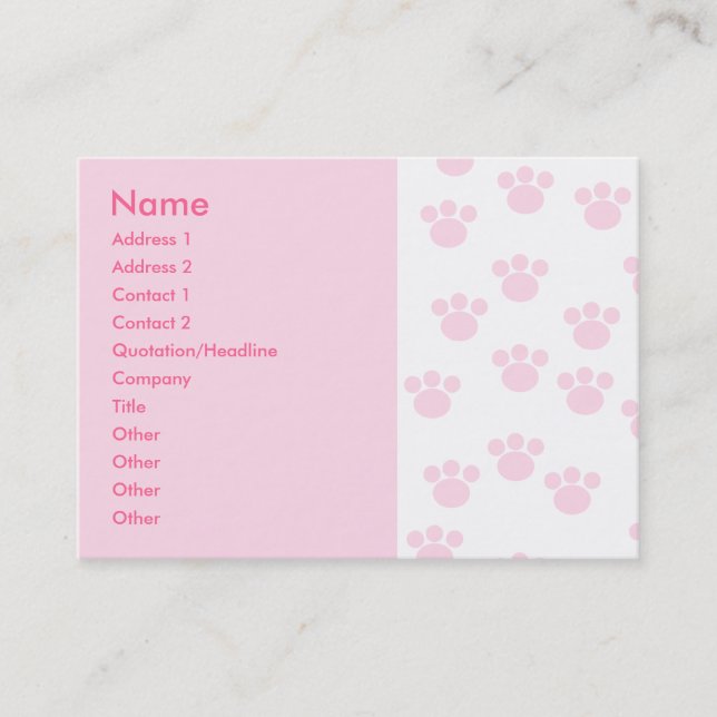 Animal Paw Print. Light Pink and White Pattern. Business Card (Front)