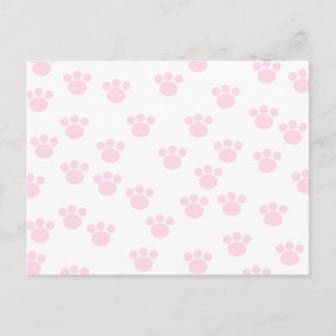 Animal Paw Print. Light Pink and White Pattern. Postcard