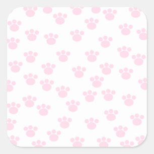 Animal Paw Print. Light Pink and White Pattern. Square Sticker
