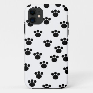 Animal Paw Print Pattern. Black and White. iPhone 11 Case