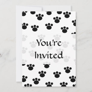 Animal Paw Print Pattern. Black and White. Invitation