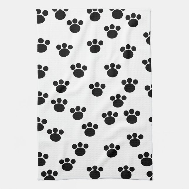 Animal Paw Print Pattern. Black and White. Kitchen Towel (Vertical)