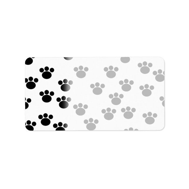 Animal Paw Print Pattern. Black and White. Label (Front)