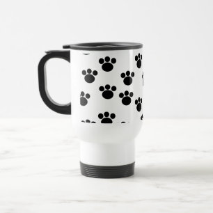 Animal Paw Print Pattern. Black and White. Travel Mug