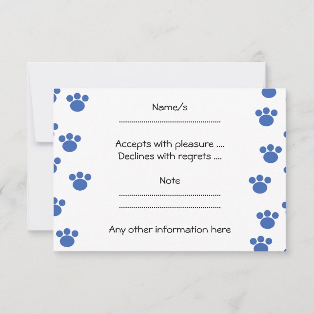 Animal Paw Print Pattern. Blue and White. RSVP Card (Front)