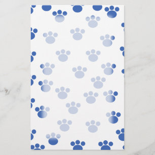 Animal Paw Print Pattern. Blue and White. Stationery