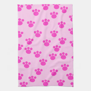 Animal Paw Prints. Light Pink and Bright Pink. Kitchen Towel