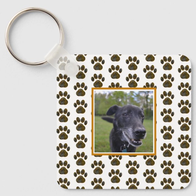 Animal Paw Silhouette Halloween Orange White Keychain (Front)