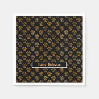 Animal Paw Silhouette Halloween Pawty Black Napkin