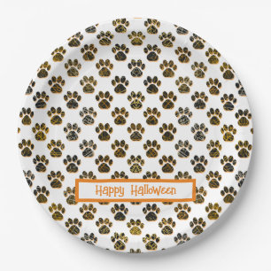 Animal Paw Silhouette Halloween Pawty White Paper Plate
