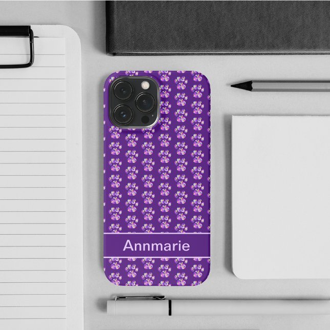 Animal Paw Silhouette Purple Pink on Purple Custom iPhone Case (Creator Uploaded)
