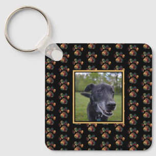 Animal Paw Silhouette Thanksgiving Black Photo Keychain