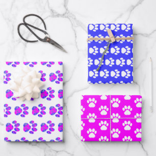 Animal Paws Wrapping Paper Flat Sheet Set of 3