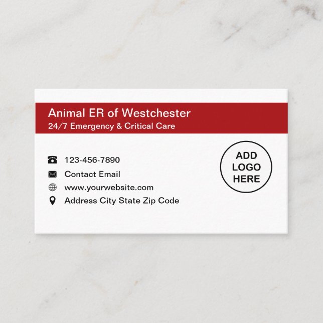 Animal Pet Emergency Medical Business Cards (Front)