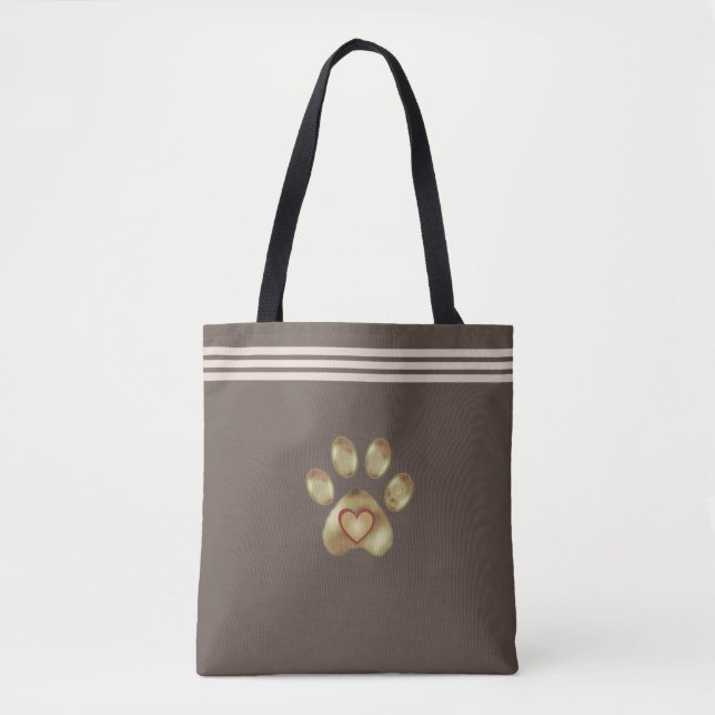 Animal Pet Paw on Brown & Beige Tote Bag (Front)