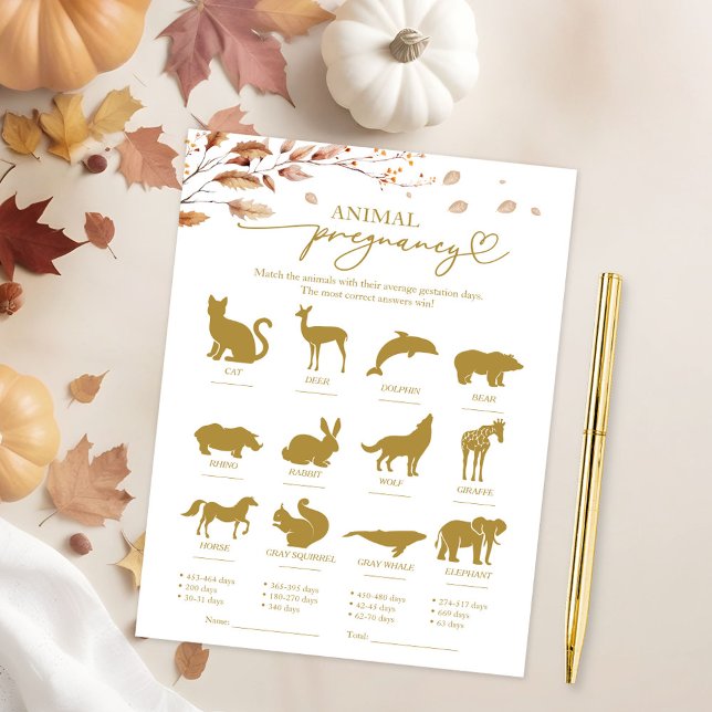 Animal Pregnancy Fall Baby Shower Game Invitation (Creator Uploaded)