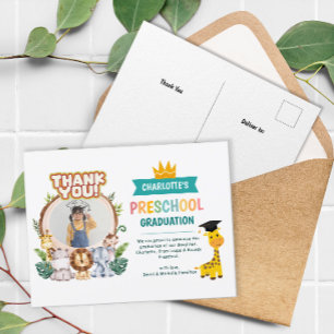 Animal Preschool Photo Graduation Thank You Postcard