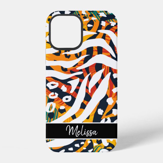 Animal Print Abstract Pattern Personalized Name iPhone Case (Back)