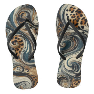Animal Print and Swirl Flip Flops