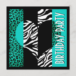 Animal Print Aqua Blue Leopard Black & White Zebra Invitation