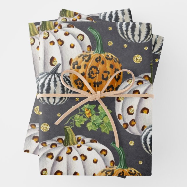Animal Print Autumn Pumpkins  Wrapping Paper Sheet (In situ)