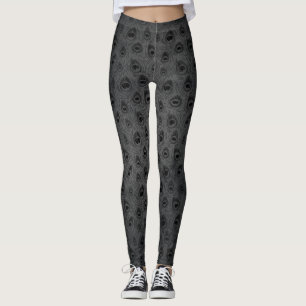  Animal Print Black Peacock Eyespots on Grey Leggings